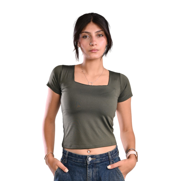 Olive Square-neck Top