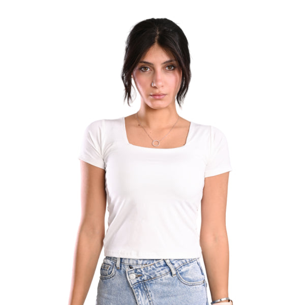 White Square-neck Top