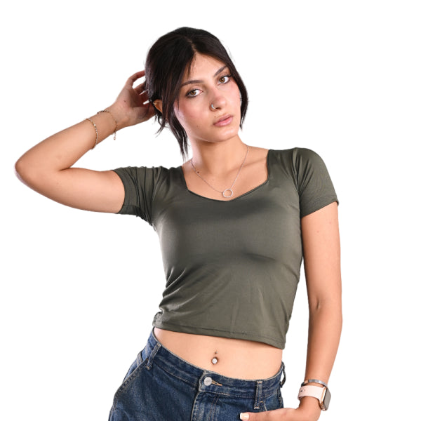 Olive V-neck Top