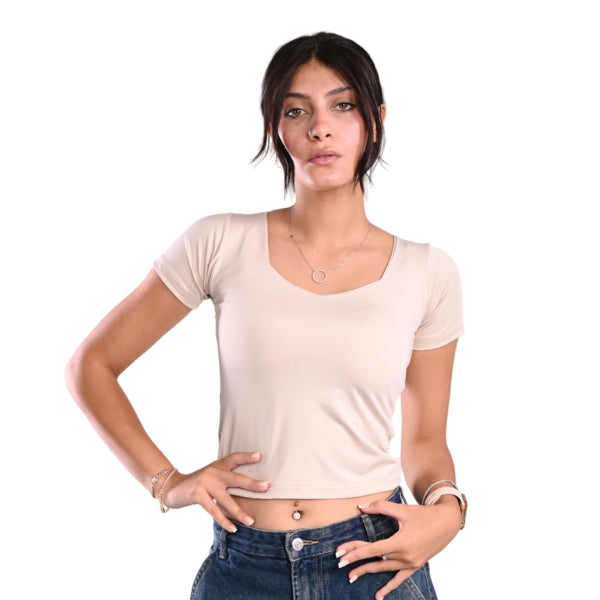 Beige V-neck Top