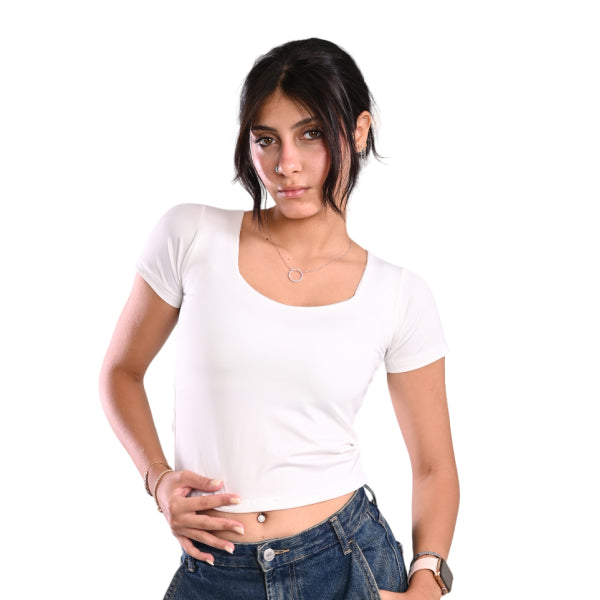 White V-neck Top